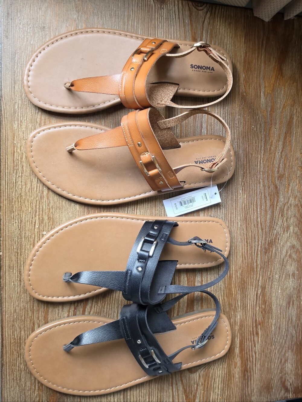 Sonoma 8 Two-Pair Strappy Toe-Ring Sandals in Tan and Black